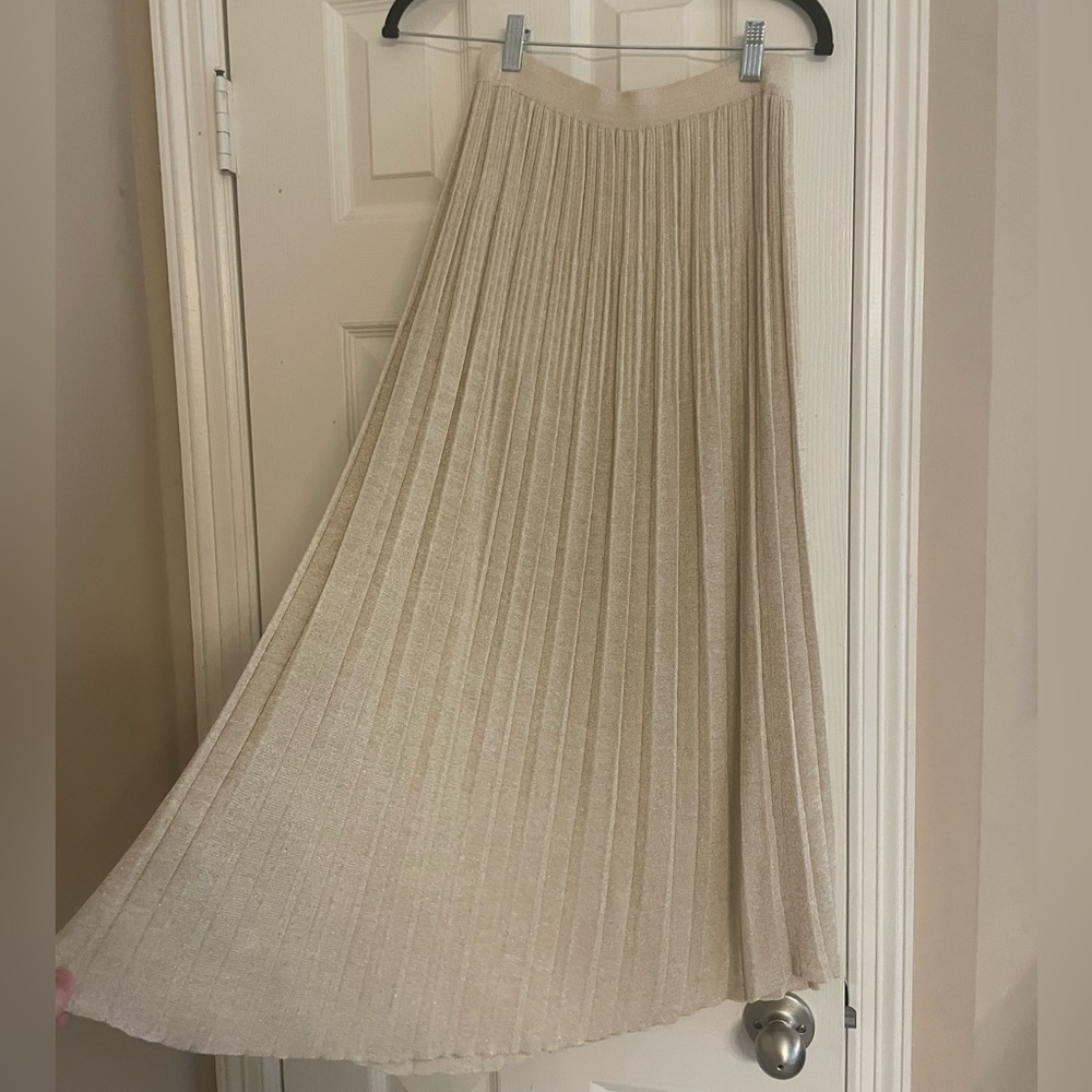 ZIMMERMANN Metallic Gold Pleated Knit Midi Skirt